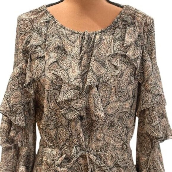 Misa Los Angeles “Donna” Paisley Shimmer & Ruffle Long-Sleeve Dress – XXS NWT! - Picture 9 of 14